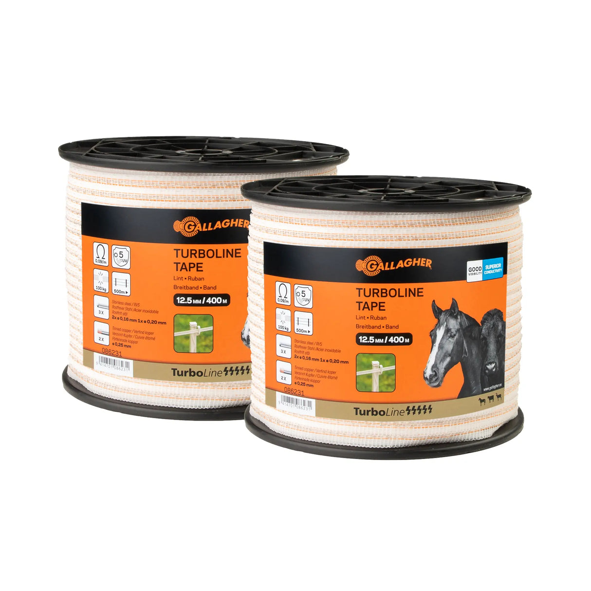 Gallagher Duopack TurboLine Ribbon - 12.5mm White 2x400m