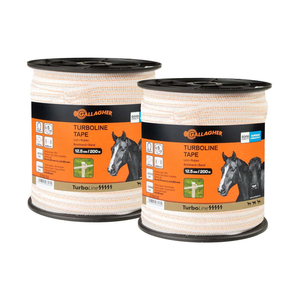 Gallagher Duopack TurboLine Tape - 12.5mm White 2x200m