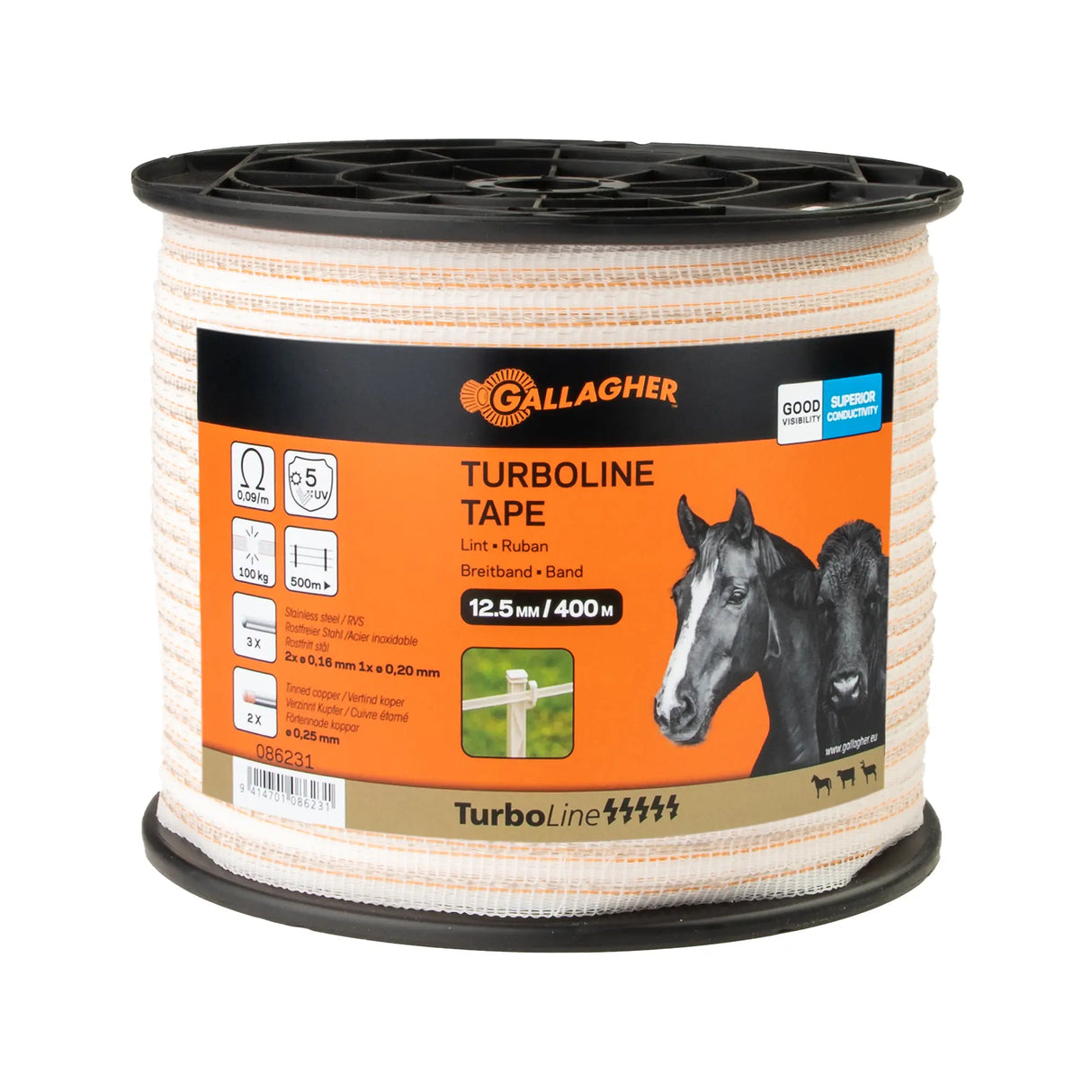 Gallagher TurboLine Cord 12.5mm White - 400m Super Conduction