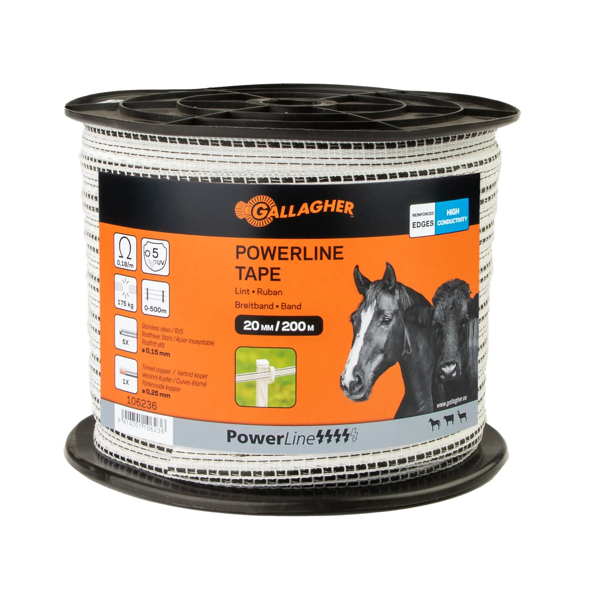 Gallagher PowerLine Wire 20mm White - 200m Efficient