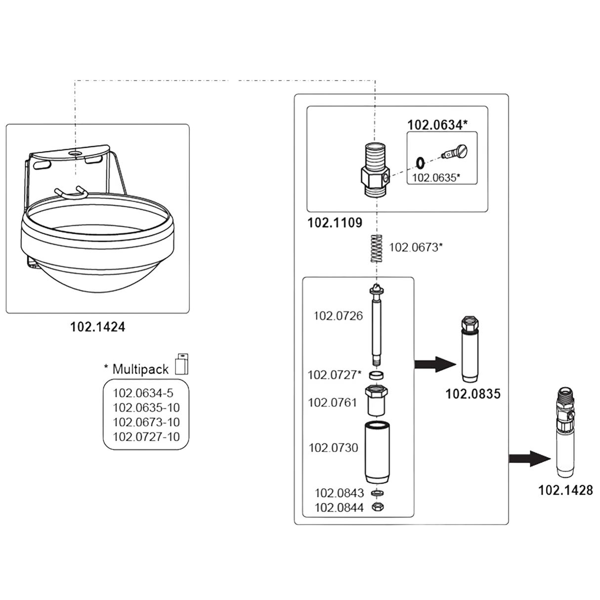 Drinking trough Model 1120 with stainless steel valve 1-2" Suevia