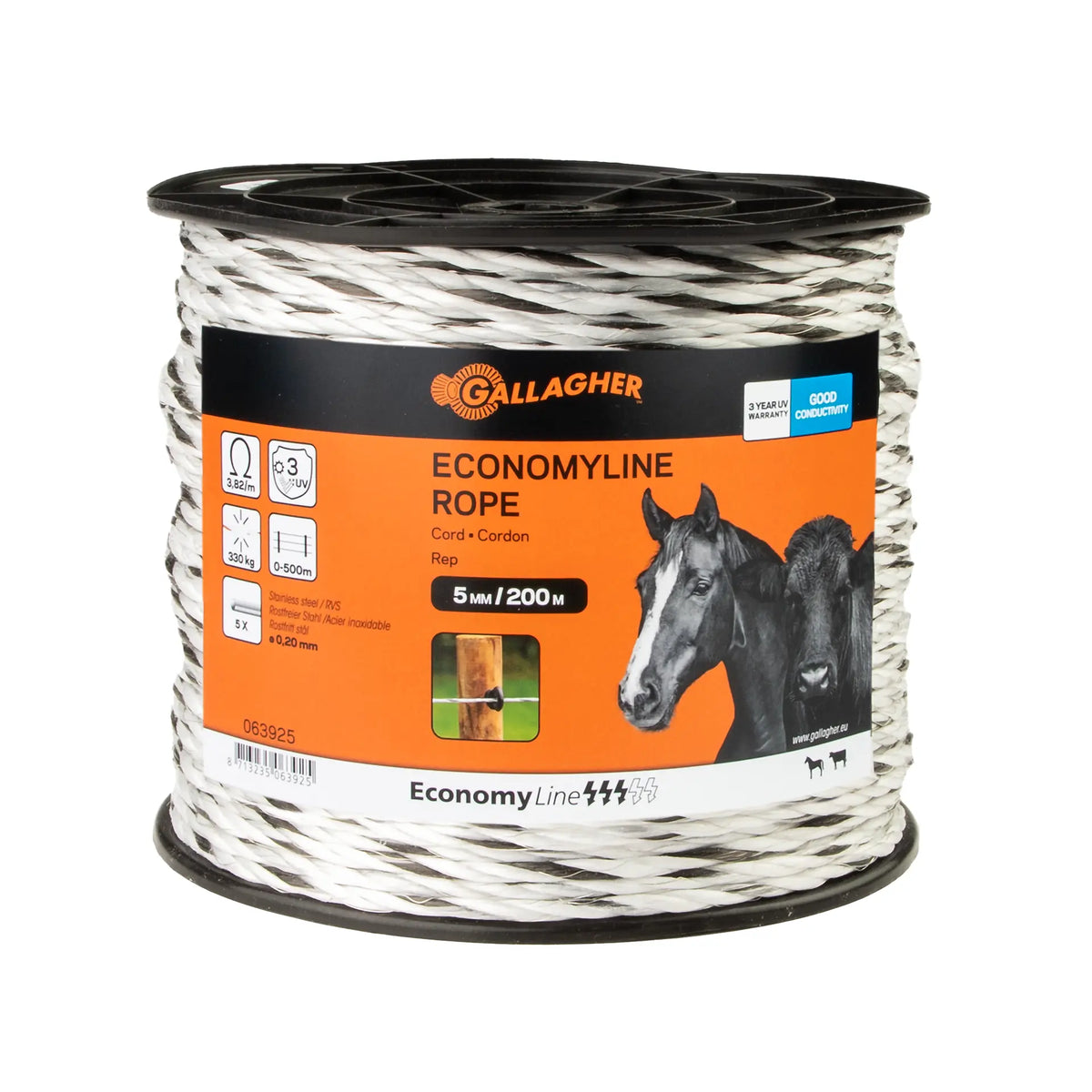 Gallagher EconomyLine Cord White 200m - Temporary Conduction 