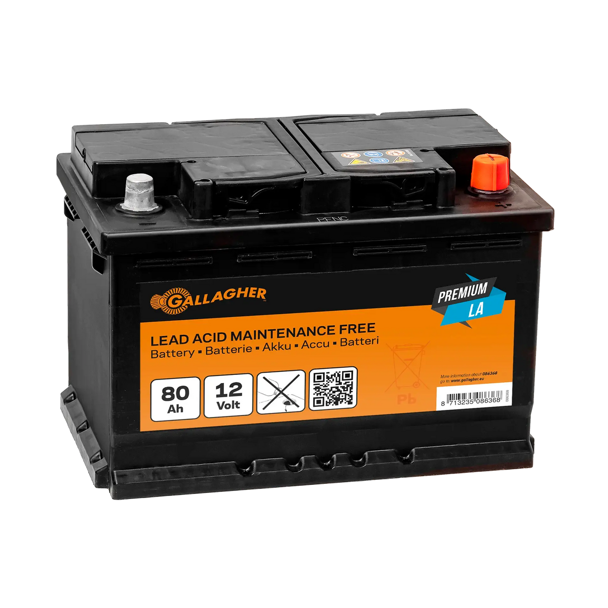 Gallagher Battery 12V/80Ah Premium LA - Reliable 