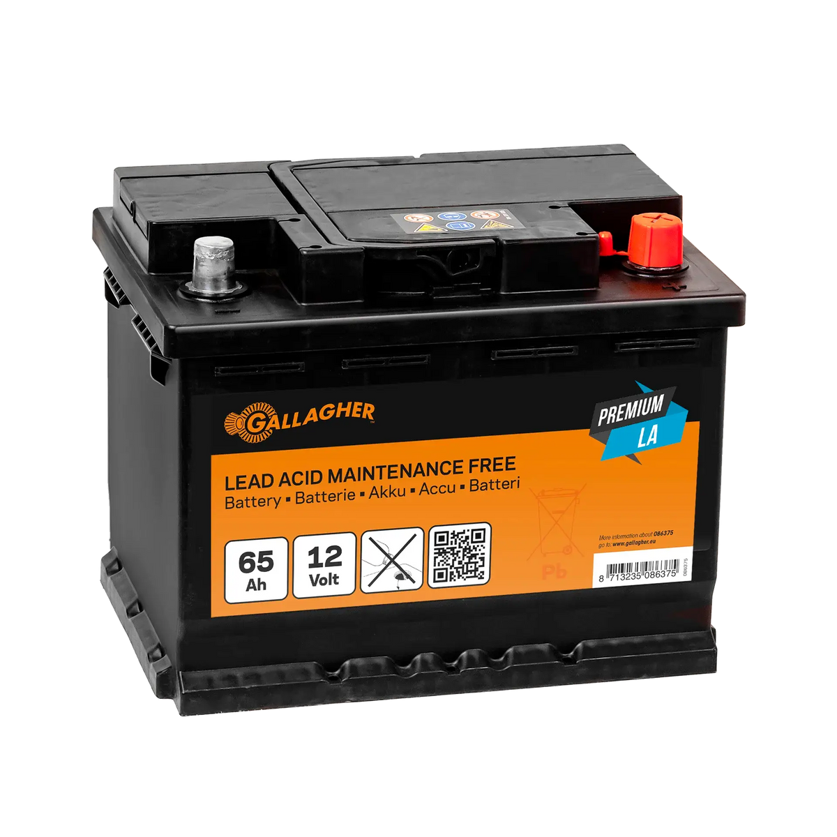 Gallagher Battery 12V/65Ah Premium LA - Efficient 