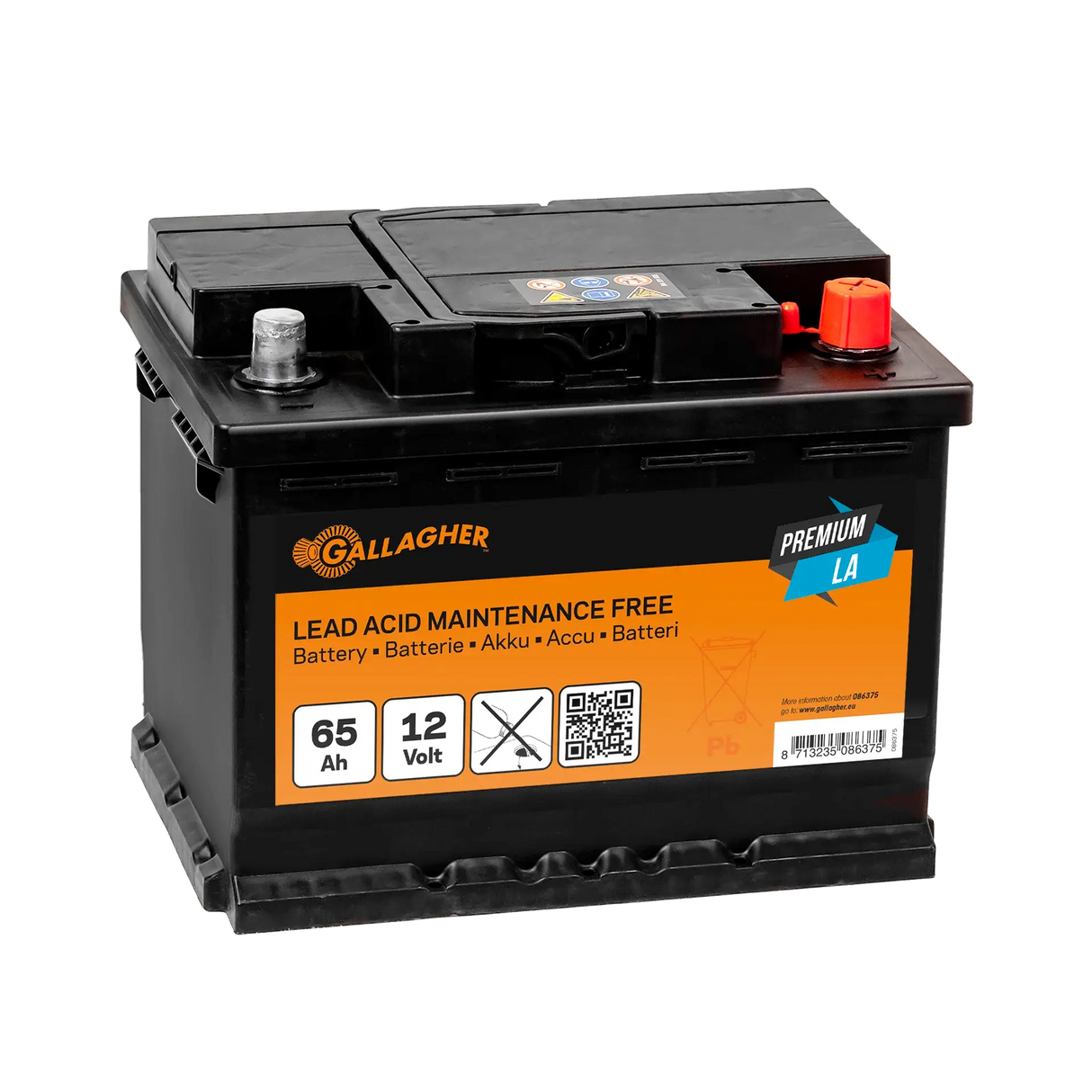 Gallagher Battery 12V/65Ah Premium LA - Efficient 