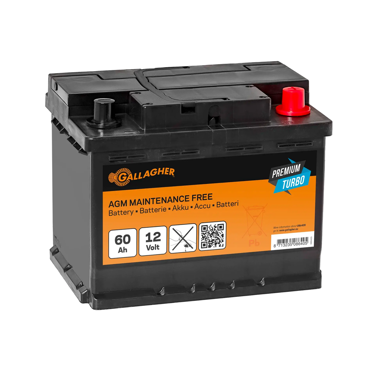 Gallagher Battery 12V/60Ah Turbo AGM - Efficient 