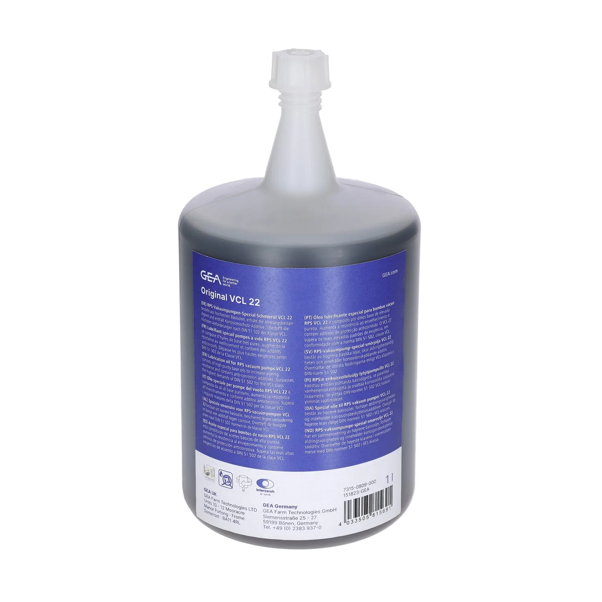 GEA VCL 22 Vakuumpumpeolje 1 Liter Flaske 7315-0809-000 - 0015-0063-060