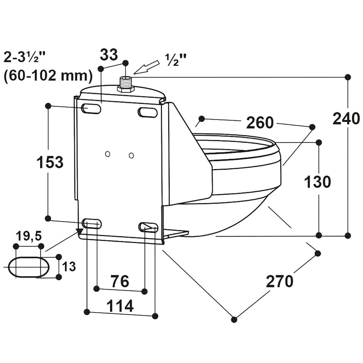 Drinking trough Model 1120 with stainless steel valve 1-2" Suevia